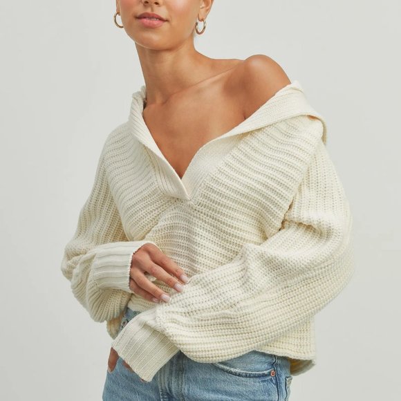 NEW - I'M THE DRAMA COLLAR V NECK SWEATER - Picture 9 of 9